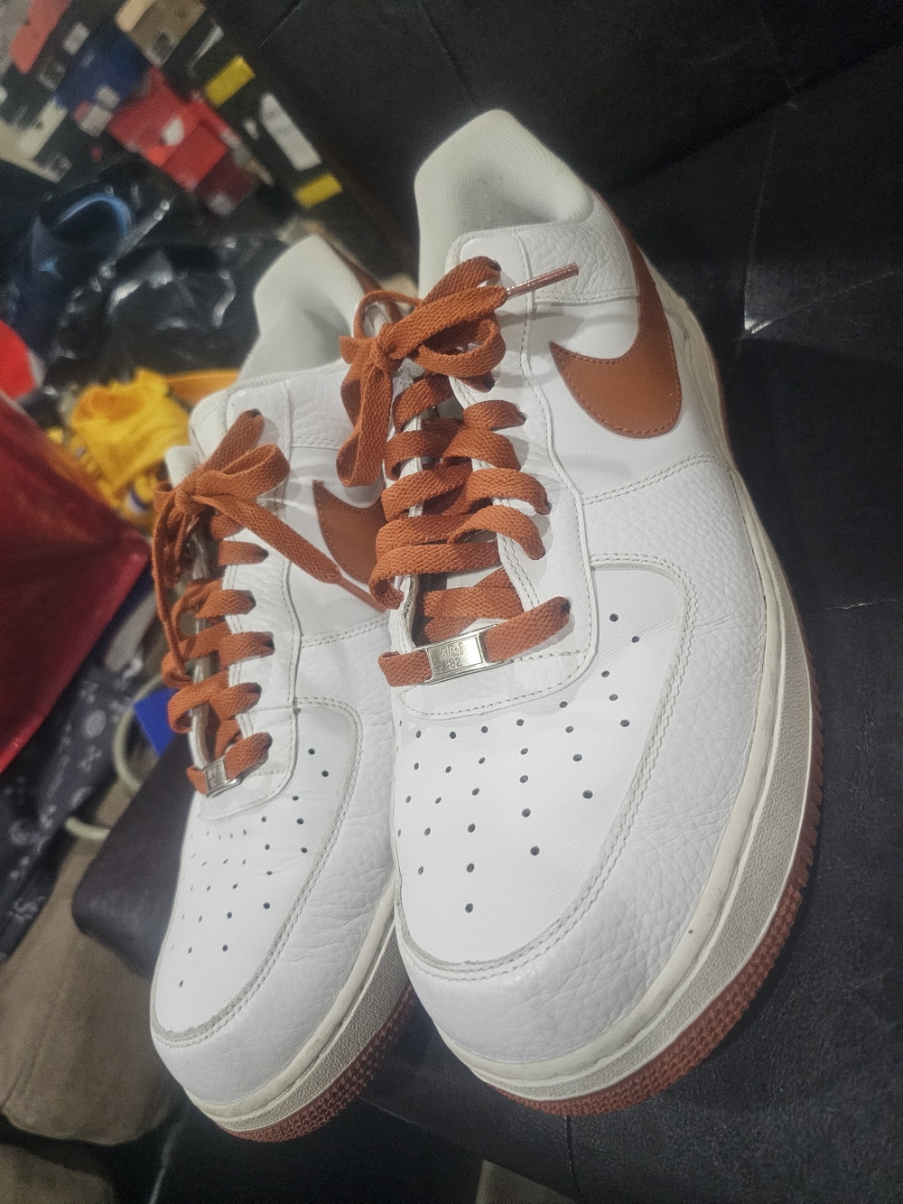 Nike Air Force 1 Men's White Leather Sneakers with Brown Accent
